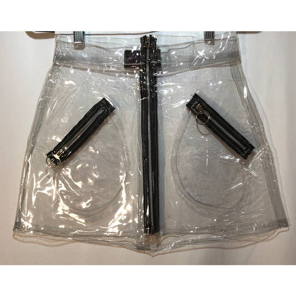 Vintage 90’s  NYC Clear PVC Plastic mini skirt with front Zip RARE - Picture 1 of 10
